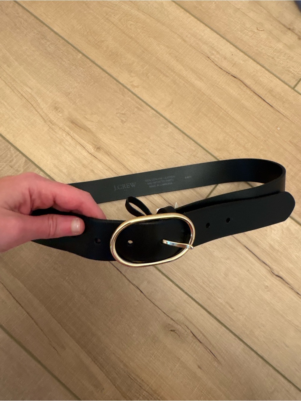 J. Crew Black Leather Belt with Gold Oval Buckle